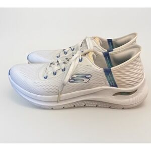Skechers Arch Fit 2.0 Easy Chic Hands Free Slip-Ins White/Blue 150066-WBL Sz 10